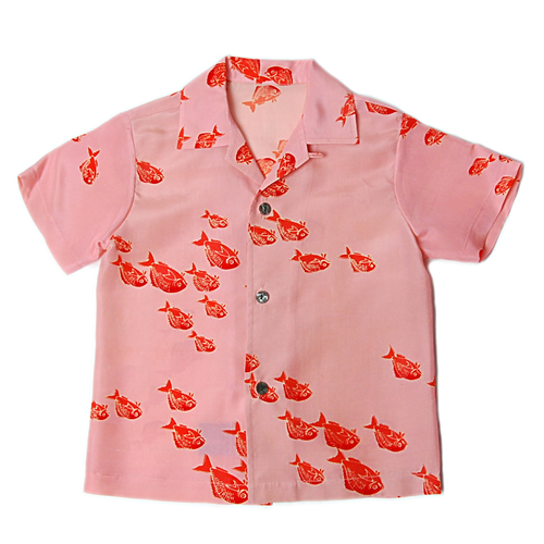 赤い鯛の群れ、ピンクの羽裏アロハシャツ for Kid's
